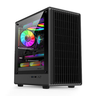 Powertrain magic box 6 desktop atx glass side transparent 240 water cooling game console matx computer case iron mesh panel 8 fan positions 4 hard drive positions graphics card length 335mm wisdom v1 black supports matx/240 water cooling