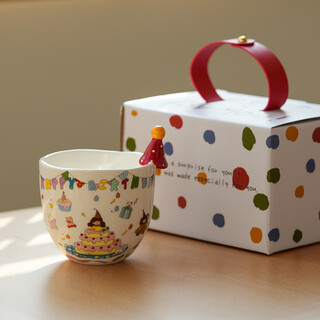 Siyue cute cup home ceramic water cup couple mug coffee cup children's breakfast cup good-looking red hat-cake 1 piece 280ml