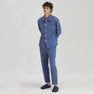 Chundu soft air layer padded pajamas women's autumn thickened men's home clothes winter suit couples' prue blue m