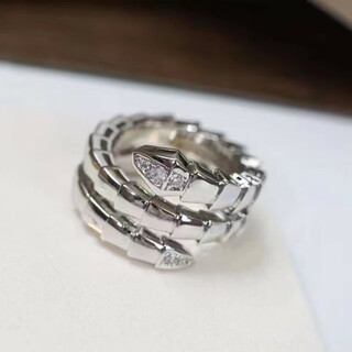 Quamer narrow version three circles head and tail diamond snake ring women's rose simple diamond snake bone large head smooth three circles snake white gold s size (us code 56) standard