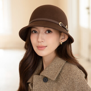 Tilburg star's same style hat for women in autumn and winter, elegant and versatile bucket hat for women, high-end warm wool fisherman hat for women, dark coffee color, 100% australian fine wool m (56-58cm)