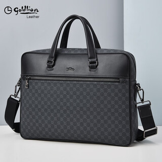 Goldlion briefcase men's bag handbag men's business trip business trip computer high-end official commuting 2025 latest model officially authorized fake one will pay ten, black large bag 14 inches