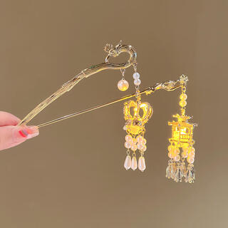 Mengyi luminous tassel golden lantern hairpin pavilion west lake palace lantern hairpin hairpin ancient style hair accessory mid-autumn festival gift phoenix crown + palace lantern 2
