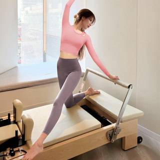 Shuangxiu beautiful yoga wear set autumn and winter high-end sports fitness top with chest pad professional pilates training long sleeve rose pink top + haiyueyan pants set s 80-100