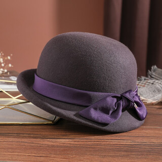 Ptah autumn and winter hat for women, versatile temperament, wool beret, elegant bow top hat, retro woolen felt hat, purple, one size fits all, adjustable