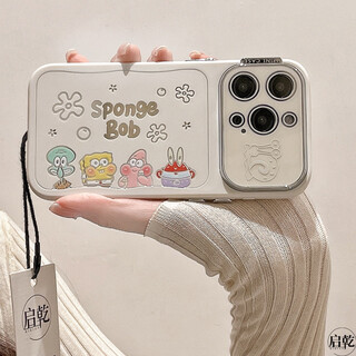Deerwalk hollow mirror spongebob squarepants iphone 16 mobile phone case suitable for apple 14/13promax comes with lens film 12 soft shell 17pro cute cartoon new all-inclusive anti-fall hollow mirror-spongebob squarepants iphone 17 pro