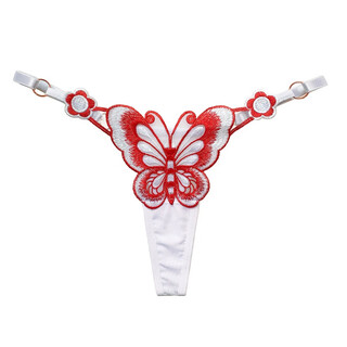 Adult butterfly t-string feminine provocative hot perspective embroidery adjustable sexy temptation japanese white f size (suitable for 80-150jin jin equals 0.5kg)
