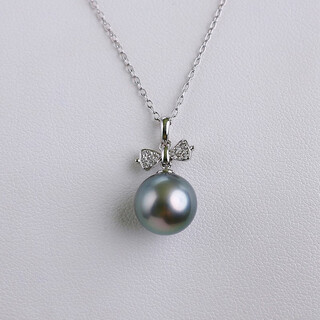 Guran zhenyu 18k gold perfect round tahitian black pearl pendant 10.7mm seawater pearl necklace pendant