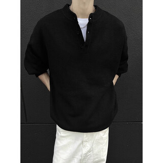 Shelley jones american handsome henry collar sweater men's 2024 new autumn and winter lazy style high-end knitted sweater jacket black xl recommended 125-145jin jin equals 0.5 kg
