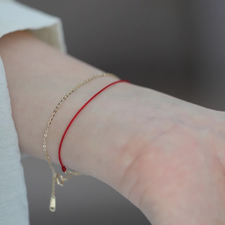 Holy glass 14k gold good luck extremely thin natal red k gold red rope exquisite good meaning transfer bracelet adjustable stacking 15.5cm