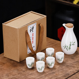 Jiaside ceramic wine pitcher simple handy gift wine set white wine cup wine divider promotional gift wholesale wedding gift one pot six cups-green bamboo