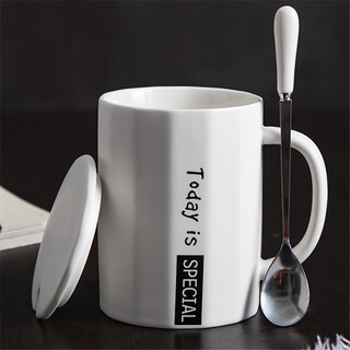 Heyuge internet celebrity water cup men's mug boys' cup household ceramic cup with lid simple high-value texture nordic white spoon with lid
