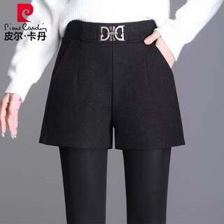 Pierre cardin fashionable temperament woolen shorts for women 2025 autumn and winter new wide-leg outer wear versatile pants high-waisted casual boot pants black version 3xl 155-165jin jin equals 0.5 kg