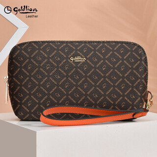 Goldlion women's clutch small bag handbag large capacity long wallet handbag birthday gift for girlfriend or wife, 10% off for fakes, official straight hair, orange