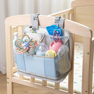 Huakelou storage hanging bag crib crib hanging storage bag baby bedside hanging basket rack bedside hanging bag fence bed blue