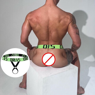 Orlvs pure desire men's thong letter belt seamless back vacuum underwear revealing buttocks breathable vacuum men's shorts t-pants green xl