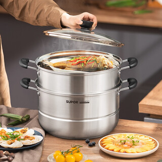 Supor easy storage 304 stainless steel double-layered bottom 28cm steamer soup pot steamer sz28b1