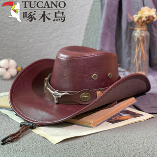 Woodpecker big bull head retro western cowboy hat for men and women spring and autumn outdoor travel sun hat large brim american jazz hat for men cow head belt imitation leather jazz hat burgundy jsm-03 one size 55-59cm