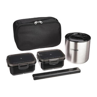 Tiger fashionable lightweight insulated lunch box stainless steel insulated bucket vacuum portable insulated large capacity lwy-t036 lwy-e461 black 3-layer