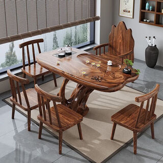 2025 walnut solid wood tea table and chair combination small apartment balcony small coffee table living room integrated tea table walnut free electric stove gift package splayed legs walnut 1.2 meters single table
