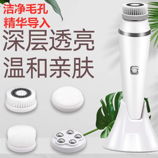 洁面仪电动声波洗脸神器按摩毛孔清洁洗脸仪充电家用去黑头清洁仪 白色洁面仪带4个刷头