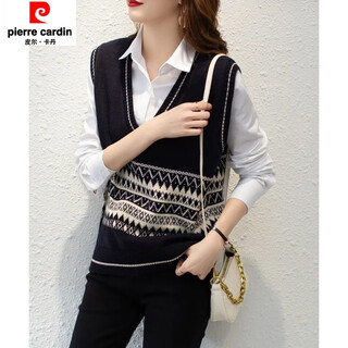 Pierre cardin fashion retro vest for women autumn and winter outer wear 2025 new loose v-neck sleeveless sweater sweater vest black s recommended 95jin jin is equal to about 0.5 kg
