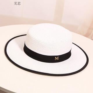 Hat universal summer travel beach hat seaside sun shade sun straw hat dome british style top hat white 7cm brim m label m (56-58cm) adjustable