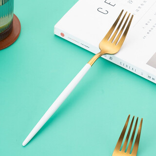 Onlycook 304 stainless steel fork household gold dinner fork pasta fork fruit fork salad fork european western tableware white / 1 piece