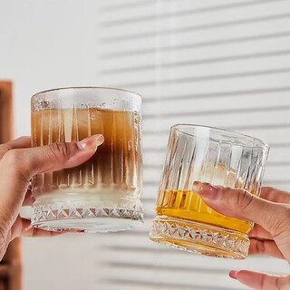 Jison glass ins style coffee cup simple japanese pinstripe water cup for women heat-resistant thickened glass short large size 270ml