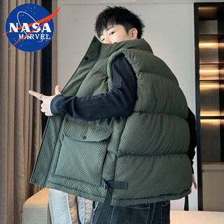 Nasa marvel cotton vest men's jacket winter stand-up collar casual warm thickening trendy brand outdoor couple wear military green 3xl