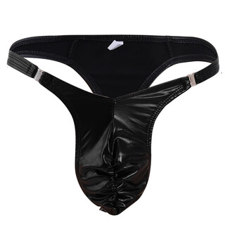 Long night bright patent leather low-waist men's thong faux leather sexy t-pants men's unbuttonable sexy performance underwear men's one size black