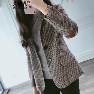 Ai zhuer plaid small suit jacket women's 2026 spring and autumn new women's korean style temperament plaid women's small suit top picture color m