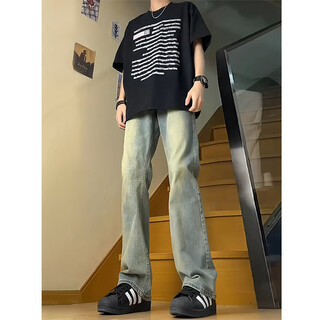 Digada american high street cleanfit retro blue jeans men's spring and autumn straight slim vibe pants high waist and slightly flared gy-3026 blue xl