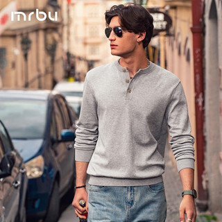 Mr. bu henry collar cotton sweater long sleeve men's 2023 spring and autumn new retro casual men's wear light gray xl (180)