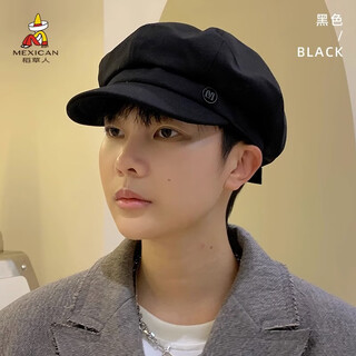 Scarecrow men's hat spring and autumn new fashion versatile octagonal hat japanese trendy face-showing little painter hat black one size