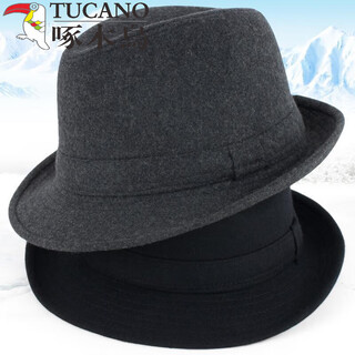 Woodpecker hat men's winter woolen top hat thickened autumn and winter middle-aged and elderly dad jazz hat men's winter old man hat black woolen (one) 58cm