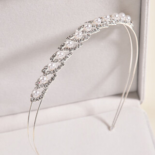 Meng junchen bridal tiara hair accessories diamond-encrusted imitation pearl headband korean style fashionable and elegant rhinestone double-layer hairpin headband style 6 pearl silver