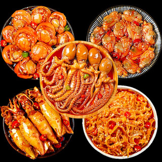 Hailingguan spicy octopus seafood canned ready-to-eat delicatessen lobster tail oysters squid octopus canned snacks great deal octopus + scallops + sea hare + clams + lips