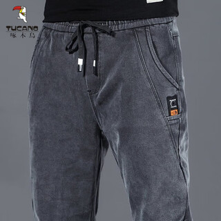 Woodpecker (tucano) 2025 spring and autumn elastic waist jeans men's loose elastic harem pants small leg trousers tie casual pants k433 gray 2xl recommended 135-150jin jin equals 0.5 kg