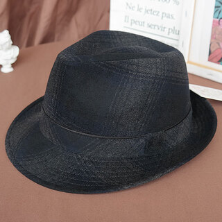 King of hats, high-end fine wool woolen hat, wool gentleman hat, middle-aged and old hat, british hat, men's dad and grandfather hat, blue and gray plaid, l adjustable (58-59) cm