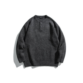 Stylish american henry collar sweater for men in autumn and winter trendy brand cleanfit high-end knitted sweater loose lazy style jacket dark gray m