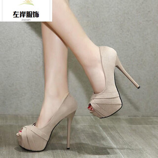 Spring high heels 12cm night club waterproof platform stiletto professional black suede small size girls fish mouth single shoes lcy khaki 35