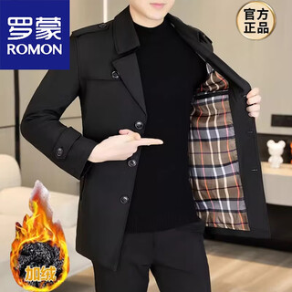 Romon windbreaker men's short casual coat lapel youth handsome 2025 autumn and winter new coat men's 76 styles black plus velvet plus thicker l recommended 110-125 jin jin equals 0.5 kg
