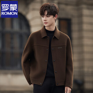 Romon wool woolen jacket men's autumn and winter new trendy double-sided woolen jacket winter short top brown l