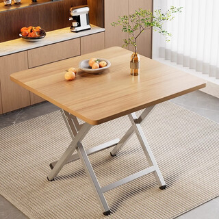 Kunfeng foldable dining table household small table rental house small apartment dining simple square table outdoor portable stall table walnut color 60*40*50 simple galvanized legs