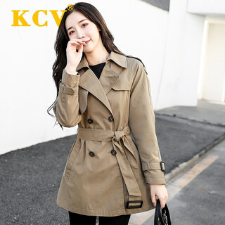 Kcv petite windbreaker women's mid-length spring and autumn new high-end temperament waist slimming korean style casual jacket khaki m