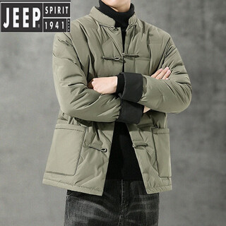 Jeep spirit chinese style down jacket men's autumn and winter 90 white duck down thickened warm large size casual tang suit retro style chinese style jacket gray green xl weight 140-160jin jin equals 0.5 kg