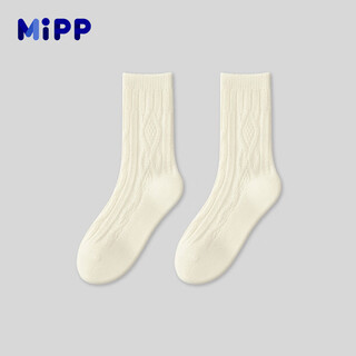 Mibao children's wool socks, mid-high autumn and winter thickened plus velvet warm thick socks, off-white, boys and girls, medium and large children's terry, off-white, 2 pairs, 5-9 years old, 18-20cm, foot size 29-33