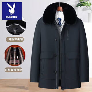 Playboy dad winter jacket middle-aged men removable liner cotton clothes middle-aged and elderly thickened warm cotton jacket grandpa cotton clothes 8808 navy removable liner l 175 90-120jin jin is equal to about 0.5 kg