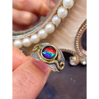 Bixiu tang natural canadian ammonite david star ring